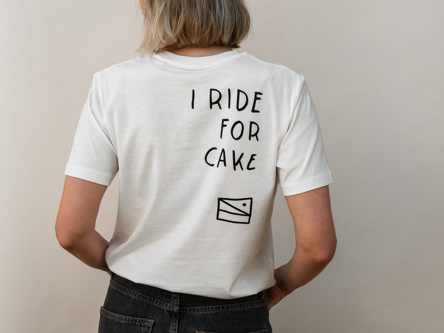 "I ride for cake" Unisex T-Shirt, White Sugar